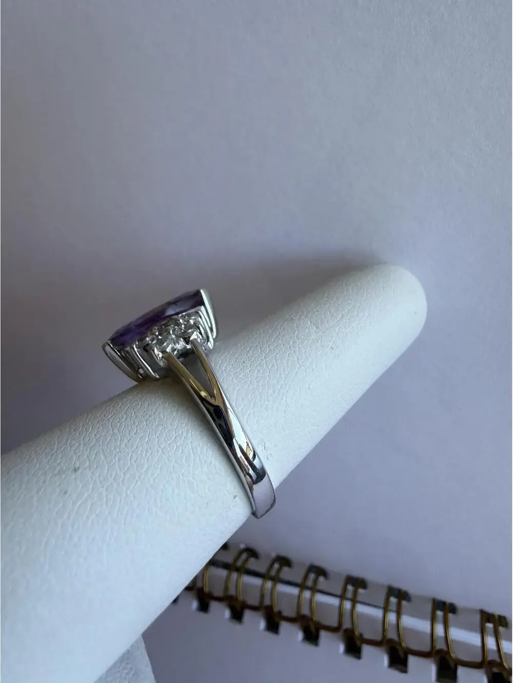 Sterling Silver Amethyst and Cubic Zirconia Ring Size 6
